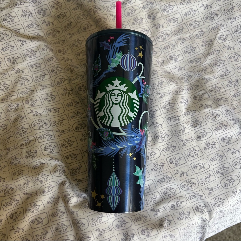 Starbucks Tumblr Peacock Holiday Christmas 2024 24oz Blue
